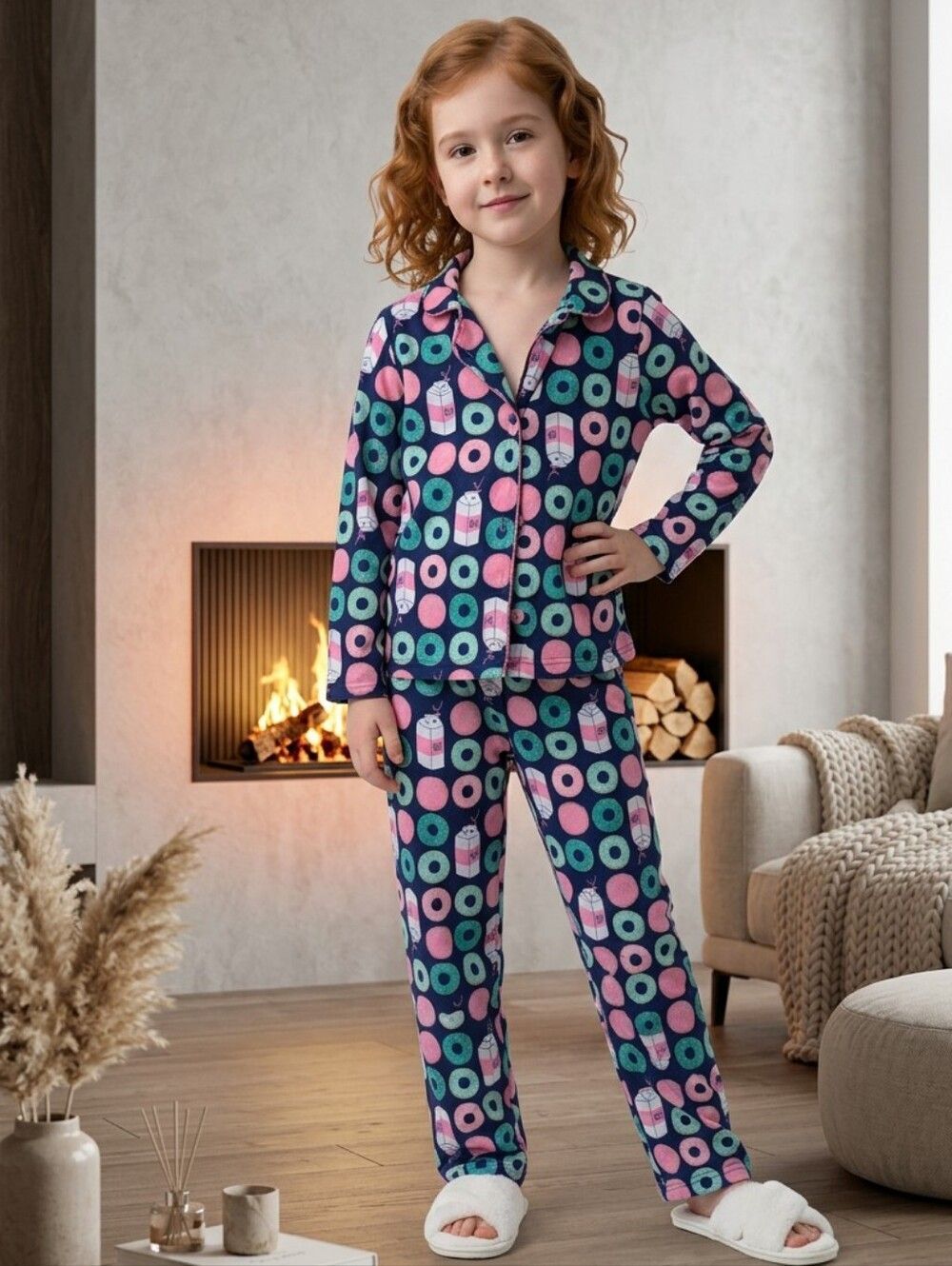 Carter's Girls 5T Navy Doughnut Long Sleeve Flannel Pajama Set Soft Toddler PJs